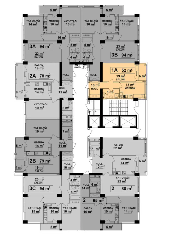 Qarayev Residence mənzil planı - 1A - 1-room apartment